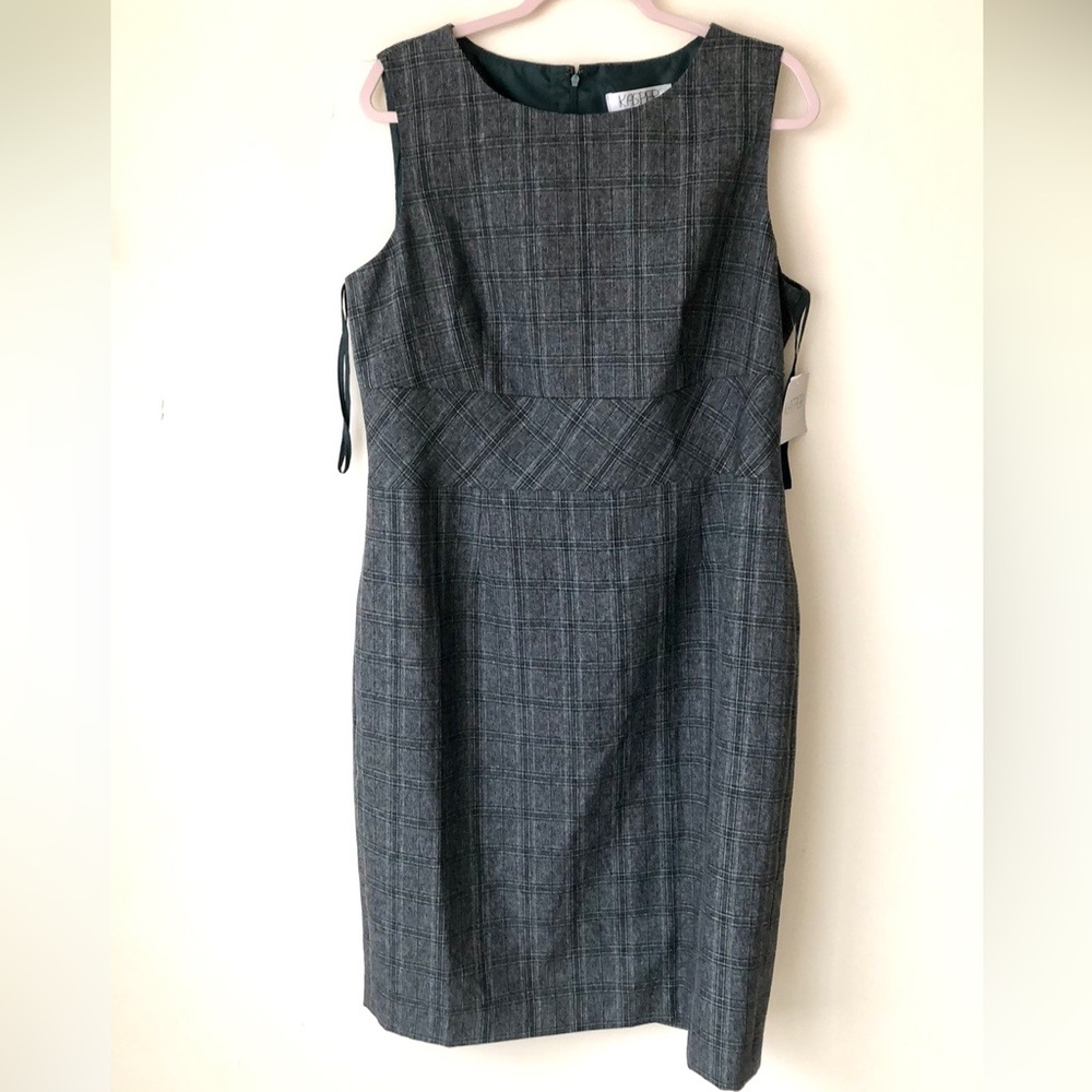 Kasper Gray Sleeveless Sheath Dress Crew Neck Midi - Picture 3 of 8